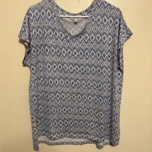 Orvis Classic Collection Blue Geometric Stretch Knit Top Size L